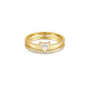 NEW ANIA HAIE women's double white triangle stacker ring in gold